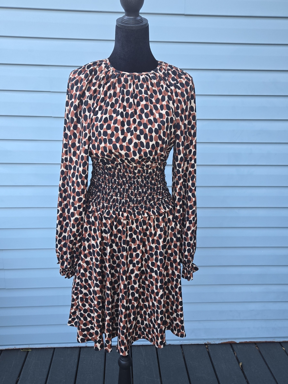 Kate Spade Animal Print Smocked Waist Mini Dress XS Animal Print Mob Wife Chic